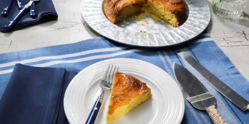 Upside-Down Peach Cornbread Cake